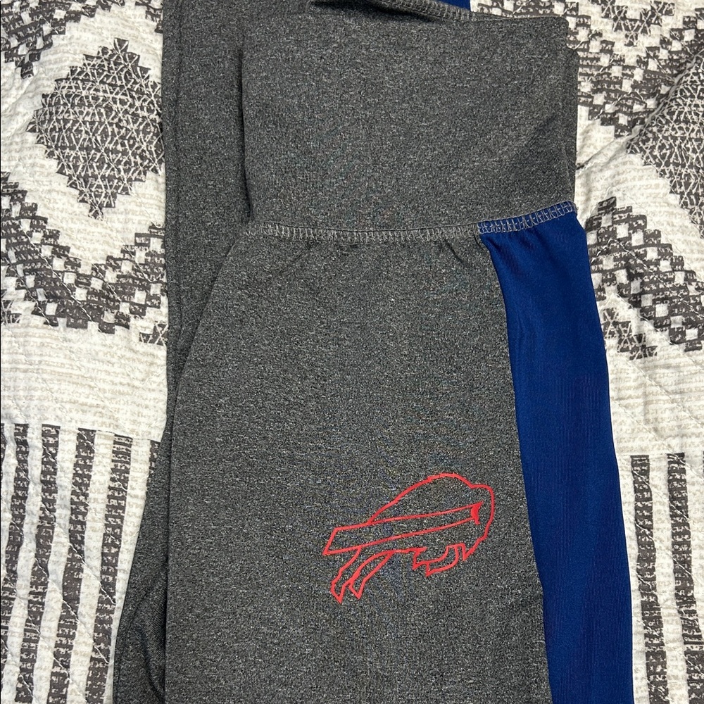 Gray and Blue Athletic Pants with Red Bills Logo